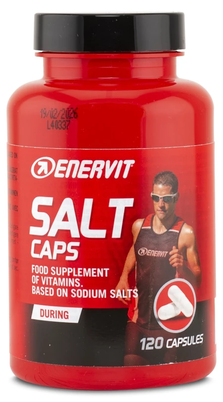 En burk med Enervit Salt Caps saltkapslar