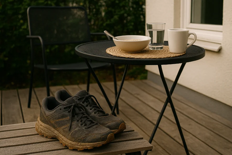 Dags för frukost på uteplatsen efter morgonens löptur