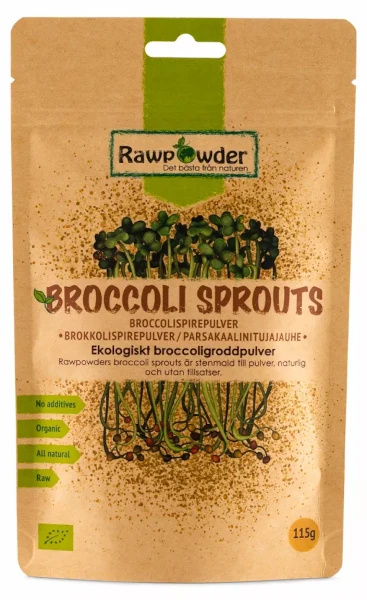 Broccoligroddar i pulverform från RawPowder, 115 gram påse