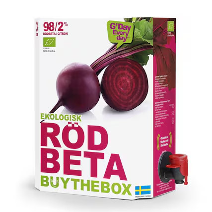 Bag-in-box med ekologisk rödbetsjuice